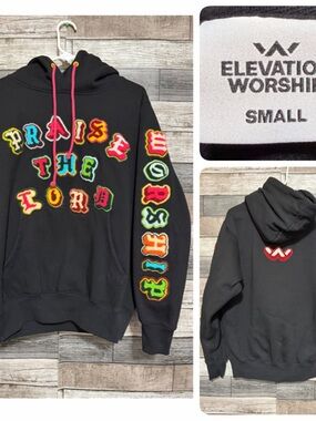 Elevation Worship Hoodie Men’s S Black Pullover Patches Heavyweight Fleece